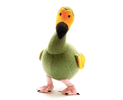 Knitted Dodo – Moss Green with Orange Bob Tail