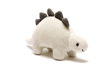 Knitted Organic Cotton Stegosaurus Rattle – White