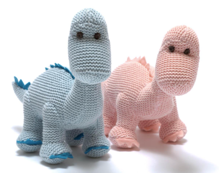 Knitted Organic Cotton Diplodocus Rattle – Pink