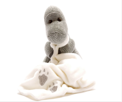 Knitted Organic Cotton Diplodocus Comforter – Grey with White Blanket