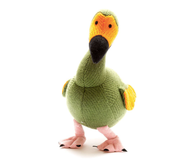 Knitted Dodo – Moss Green with Orange Bob Tail