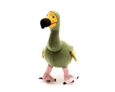 Knitted Dodo – Moss Green with Orange Bob Tail