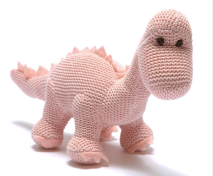 Knitted Organic Cotton Diplodocus Rattle – Pink