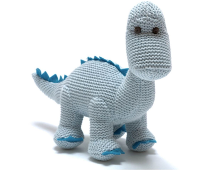 Knitted Organic Cotton Diplodocus Rattle – Blue