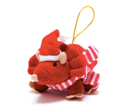 Knitted Red Triceratops Christmas Decoration