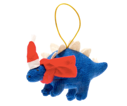 Knitted Blue Stegosaurus Christmas Decoration