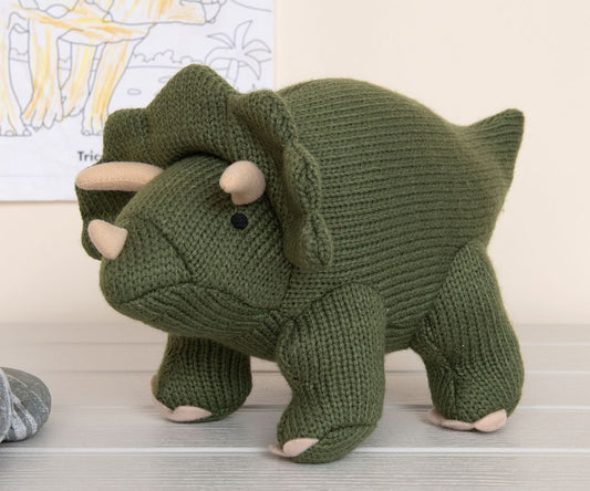 Triceratops Knitted Dinosaur – Green