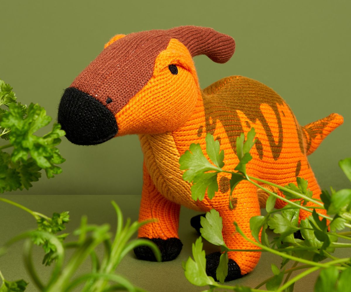 Parasaurolophus Knitted Dinosaur – Orange